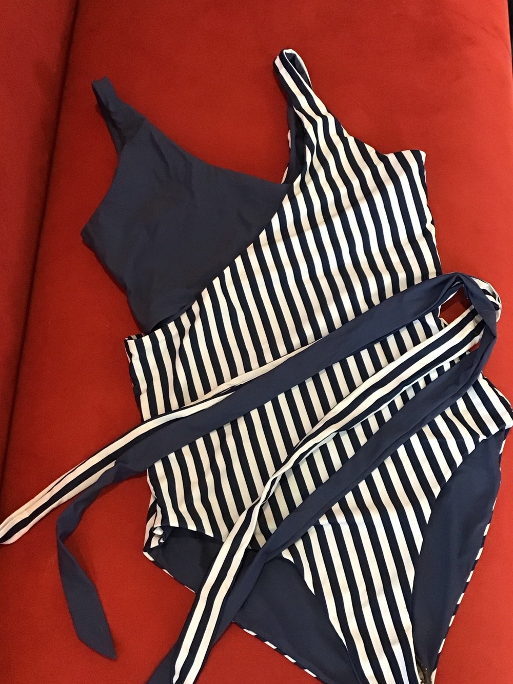 Navy and White Striped One-Piece Swimsuit